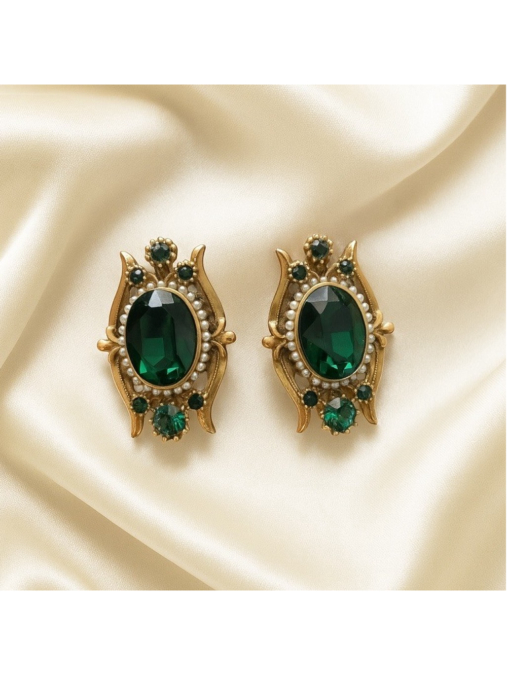 Museum Earrings VTG Flower Revival Palace Gold Court Tudor Art CZ Pearl Deco